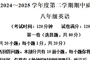 江苏省宿迁市沭阳县2024-2025学年八年级下学期期中英语试题（含解析+听力音频）