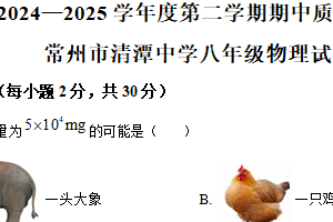 江苏省常州市清潭中学2024-2025学年八年级下学期期中物理试题 （含答案）