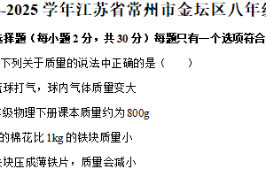 江苏省常州市金坛区2024-2025学年八年级下学期期中考试物理试卷（含解析）