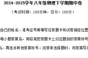 江苏省扬州市江都区实验初级中学2024-2025学年八年级下学期期中考试物理试题（无答案）