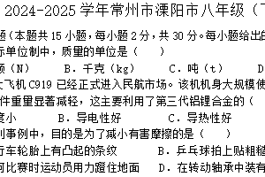江苏省常州市溧阳市2024-2025学年八年级下学期期中物理试卷（含答案）