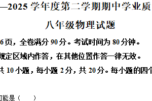 江苏省连云港海州区2024-2025学年八年级下学期期中学业质量调研物理试题（含解析）