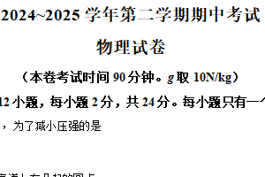 江苏省南京民办育英外国语学校2024-2025学年八年级下学期期中考试物理试卷（含解析）