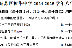 江苏省苏州市振华中学2024-2025学年八年级下学期期中物理试卷（含解析）