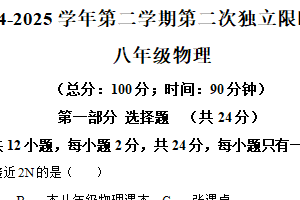 江苏省泰州市高新（高港）区2024-2025学年八年级下学期期中考试物理试题（含解析）