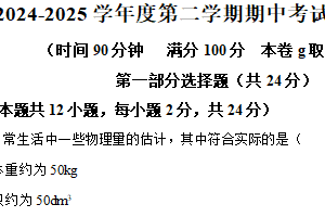 江苏省泰州市海陵区第二中学附属初中2024-2025学年八年级下学期期中考试物理试题（含解析）