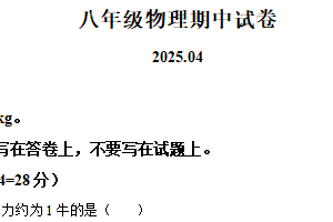 江苏省无锡市惠山区2024-2025学年八年级下学期期中考试物理试题（含解析）