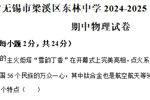 江苏省无锡市梁溪区东林中学2024-2025学年八年级下学期期中物理试卷（含解析）