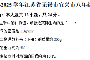江苏省无锡市宜兴市2024-2025学年八年级下学期期中考试物理试题（含解析）