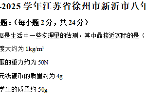 江苏省徐州市新沂市2024-2025学年八年级下学期期中物理试题（含解析）