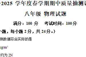 江苏省盐城市东台市第五教育联盟2024-2025学年八年级下学期4月期中物理试题（含解析）