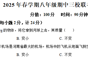 江苏省盐城市射阳县联考2024-2025学年八年级下学期期中物理试题（含解析）