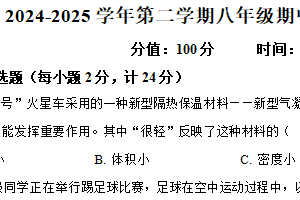 江苏省盐城市响水县三校联考2024-2025学年八年级下学期期中考试物理试题（含解析）