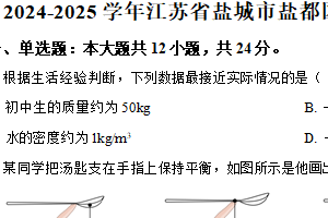 江苏省盐城市盐都区2024-2025学年八年级下学期期中物理试题（含解析）