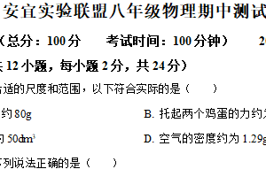 江苏省扬州市宝应县2024-2025学年八年级下学期期中考试物理试题（含解析）