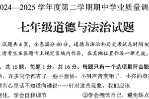 江苏省连云港市海州区 2024-2025学年七年级下学期期中考试道德与法治试题（含答案）
