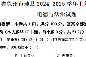 江苏省徐州市沛县2024-2025学年七年级下学期期中道德与法治试题（含解析）
