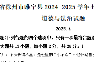江苏省徐州市睢宁县2024-2025学年七年级下学期期中道德与法治试题（含解析）