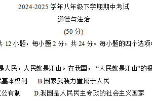 江苏省宿迁市沭阳县乡镇联考2024-2025学年八年级下学期4月期中道德与法治试题（含答案）