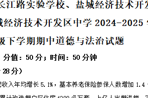 江苏省盐城市长江路实验学校、盐城经济技术开发区实验学校、盐城经济技术开发区中学2024-2025学年八年级下学期期中道德与法治试题（含解析）