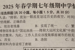 江苏省盐城市阜宁县2024-2025学年统编版七年级下学期期中考试历史试卷（含答案）