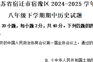 江苏省宿迁市宿豫区2024-2025学年八年级下学期期中历史试题（含解析）