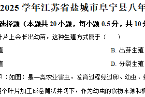 江苏省盐城市阜宁县2024-2025学年八年级下学期期中生物试题（含解析）