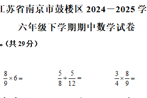 2024-2025学年江苏省南京市鼓楼区苏教版六年级下册期中测试数学试卷（含解析）