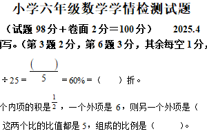 2024-2025学年江苏省宿迁市沭阳县苏教版六年级下册期中测试数学试卷（含解析）
