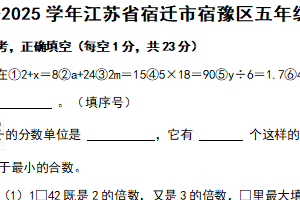 2024-2025学年江苏省宿迁市宿豫区五年级（下）期中数学试卷（含答案）