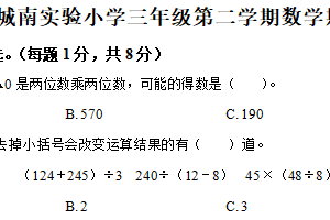 2024-2025学年江苏省南通市海安市城南实验小学苏教版三年级下册期中考试数学试卷（含解析）