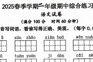 江苏省宿迁市宿城区古城中心小学、屠园中心小学、中扬中心小学2024-2025学年二年级下学期4月期中语文试题（含答案）