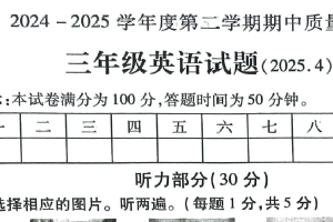 江苏省徐州市沛县2024-2025学年三年级下学期4月期中英语试题（含答案）