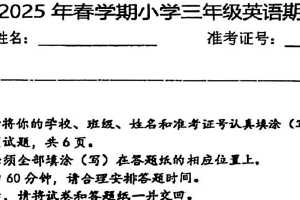 江苏省盐城市亭湖区2024-2025学年三年级下学期期中英语试题（含答案）
