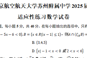 江苏省苏州市南京航空航天大学苏州附属中学2025届高三下学期一模适应性练习数学试卷（含答案）