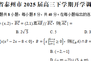 江苏省泰州市2024-2025学年高三下学期开学调研测试数学试题（含解析）
