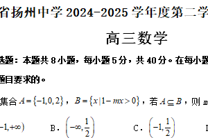 江苏省扬州市扬州中学2024-2025学年高三下学期2月月考数学试题（含解析）