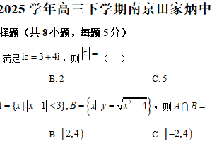 江苏省南京市田家炳高级中学2024- 2025学年高三下学期4月月考数学试卷（含解析）
