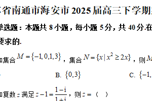 江苏省南通市海安市2024-2025学年高三下学期期初学业质量监测数学试题（含解析）
