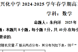 江苏省泰州市兴化中学2024-2025学年高三下学期阶段测试（八）数学试题（含解析）