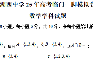 江苏省徐州市沛县湖西中学2025届高三下学期高考临门一脚模拟数学试题（含解析）