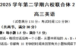 江苏省南京市六校联合体2025届高三下学期2月学情调研测试英语试卷（含答案）