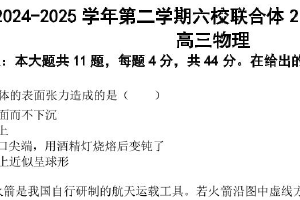 江苏省南京市六校联合体2025届高三2月调研物理试卷（含答案）
