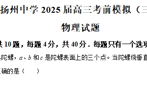 2025届江苏省扬州中学高三下学期模拟预测物理试题（含解析）