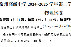 江苏省常州高级中学2024-2025学年高三下学期期初质量调研物理试卷（含解析）
