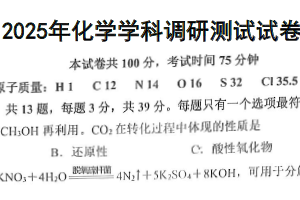 江苏省淮安市淮阴中学2025届高三下学期四月份阶段检测化学试卷（无答案）