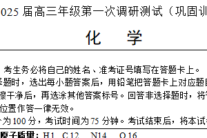 江苏省徐州市第一中学2025届高三一模考后巩固训练 化学试题（无答案）