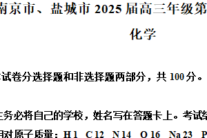 江苏省南京市、盐城市2024-2025学年高三年级第二学期第一次模拟考试化学试题（含解析）