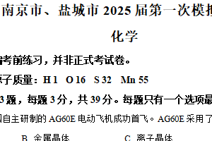 江苏省南京市、盐城市2025届高三一模考前模拟化学试题（含解析）