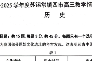 2025届江苏省苏锡常镇四市高三下学期教学情况调研（一）（一模）历史试题（含答案）